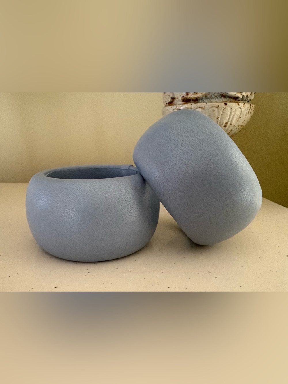 Large French Blue Leather Bangle Cuff Bracelets